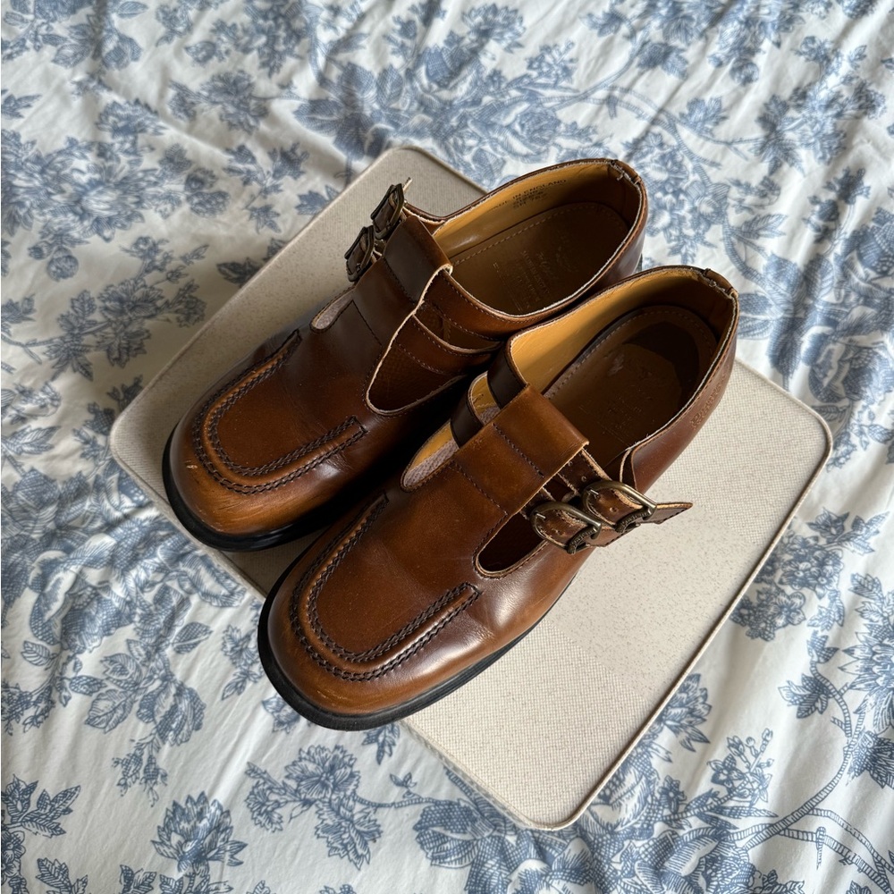 Dr. Martens Mary Jane Made In England Vintage Brown Leather Buckle chunk Loafers